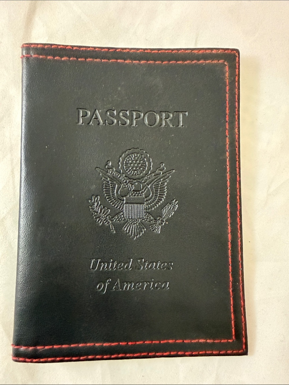 Leather like Passport Holder - Black with Red Stitching